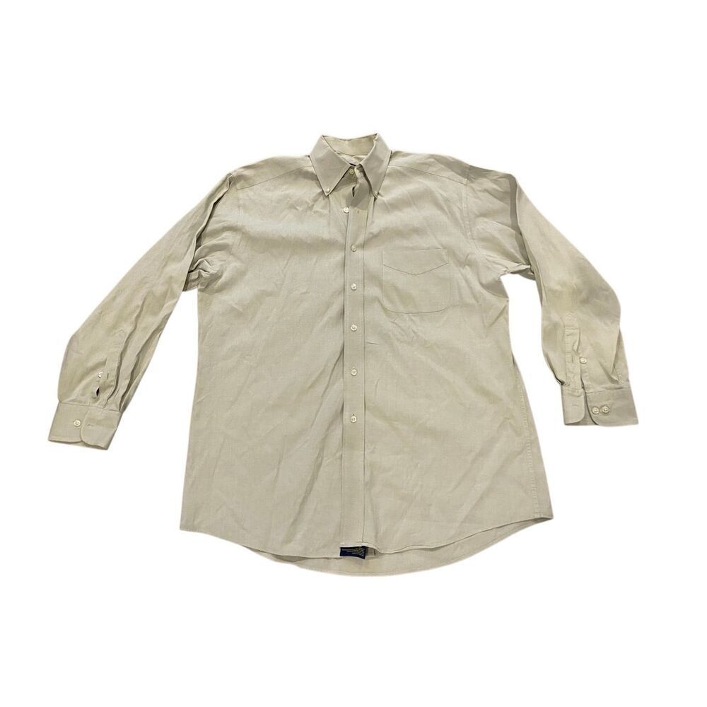 Club Room Pinpoint Oxford Button Down Shirt Tan Cotton Long Sleeve Mens Large